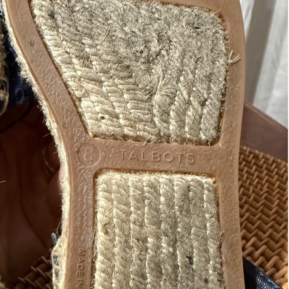 Talbots Navy Blue Eyelet Espadrille Flats Ankle Strap Shoes Womens 8
